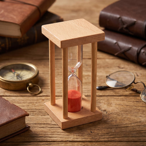 Japanese-Style Wooden Four-Pillar Sand Timer - 1/3/5-Minute Precision Countdown, Kids’ Toothbrushing & Study Desk Ornament (Multiple Colored Sand Options)
